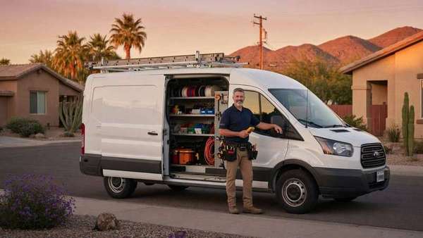 Electrician service van ready for after-hours dispatch